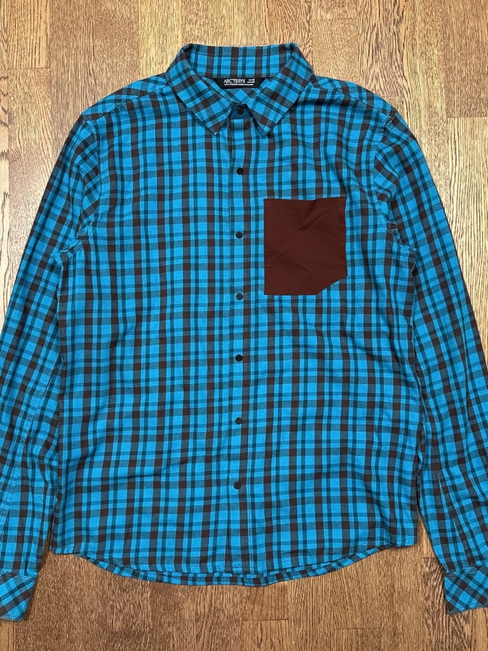 Arc'teryx Bernal Flannel Snap Button Blue Brown L/S Shirt Mens Medium